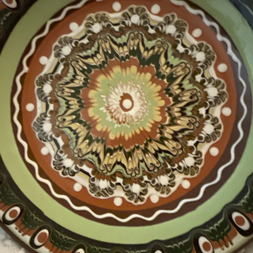 Vintage Bulgarian Troyan Red Ware Pottery Hand Painted Wall Plate 8.5